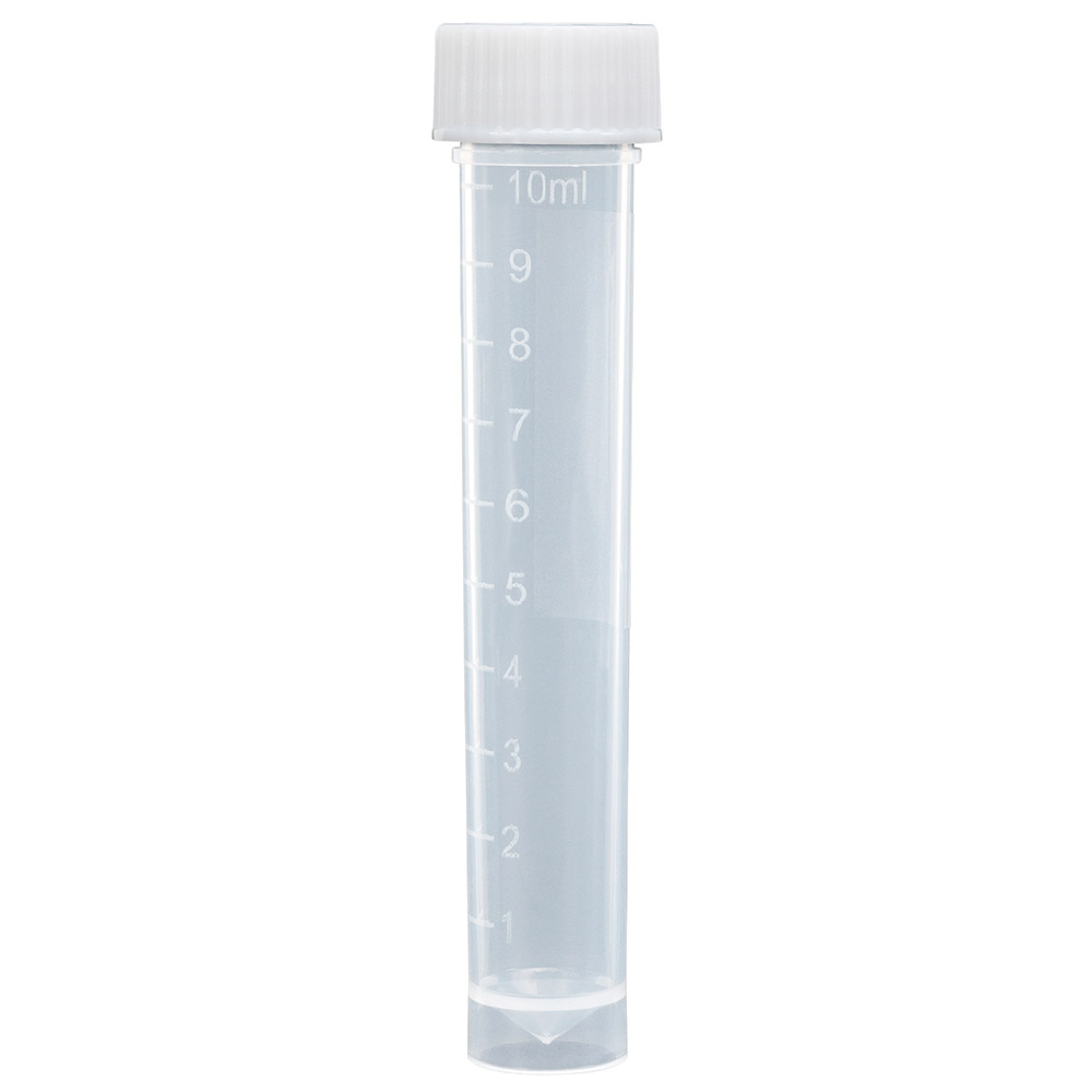 Globe Scientific Transport Tube, 10mL, with Attached White Screw Cap, STERILE, PP, Round Bottom, Self-Standing, 25/Bag, 20 Bags/Case Storage Tubes; Transport Tubes; Specimen Tubes; Self standing tube